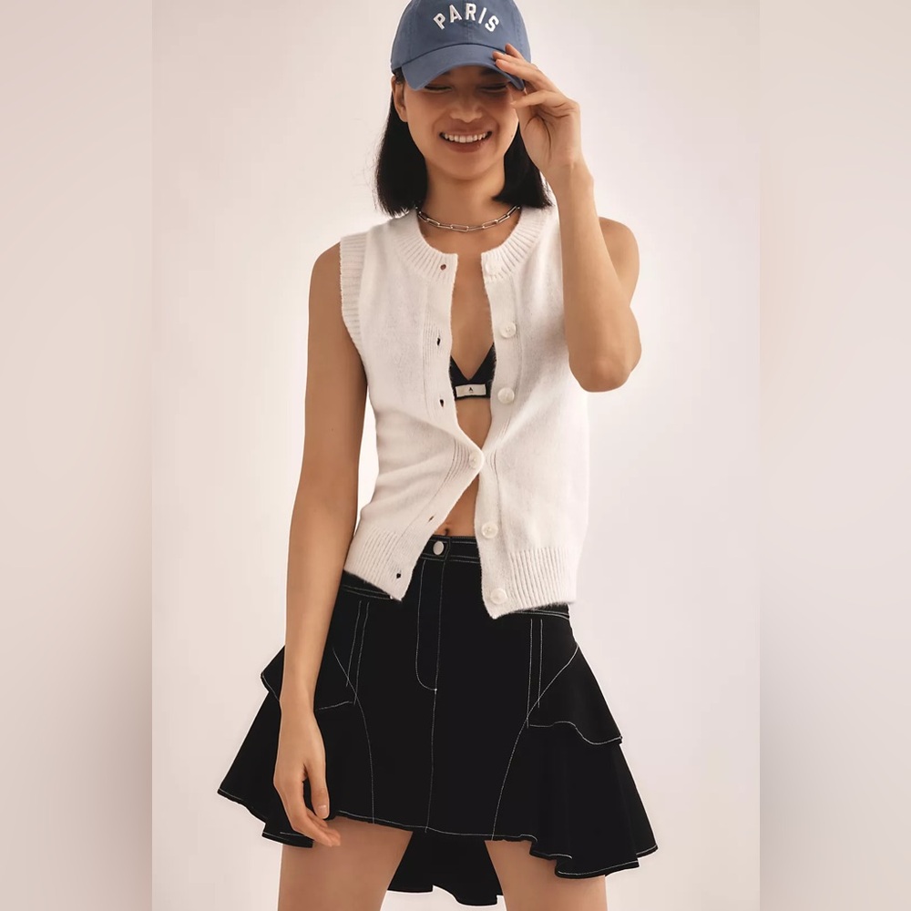 Anthropologie Black Ruffled Mini Skirt by Maeve